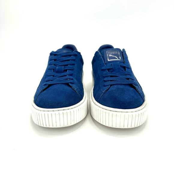 Puma Elemental Women Sneaker Size 8 Blue Suede Platform Lace-Up Low-Top Comfort - Picture 10 of 15